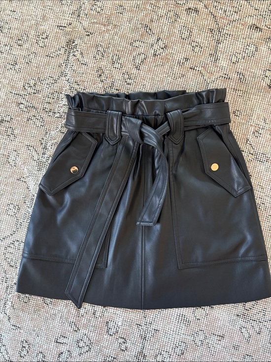 Zara Dresses & Skirts - ZARA vegan leather pleather skirt black XS paperbag waist